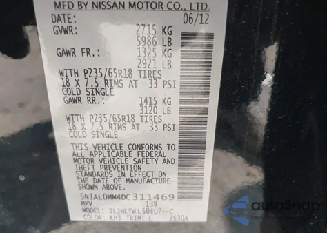 2013 Infiniti Jx35 from USA, damaged, VIN 5N1AL0MM4DC311469